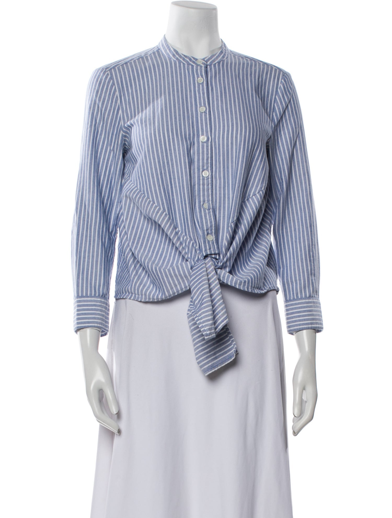 Veronica Beard Striped Crew Neck Button-Up Top