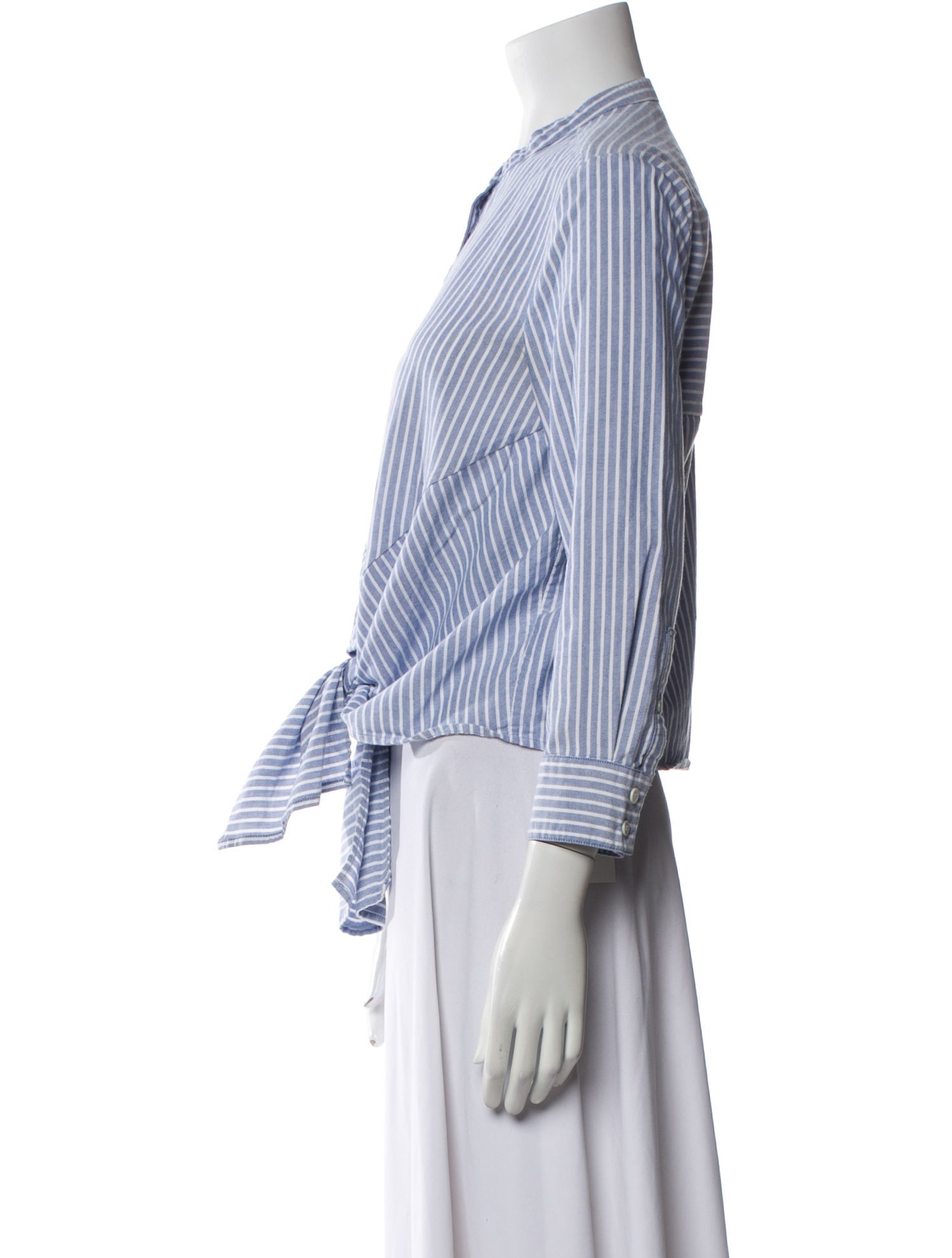 Veronica Beard Striped Crew Neck Button-Up Top