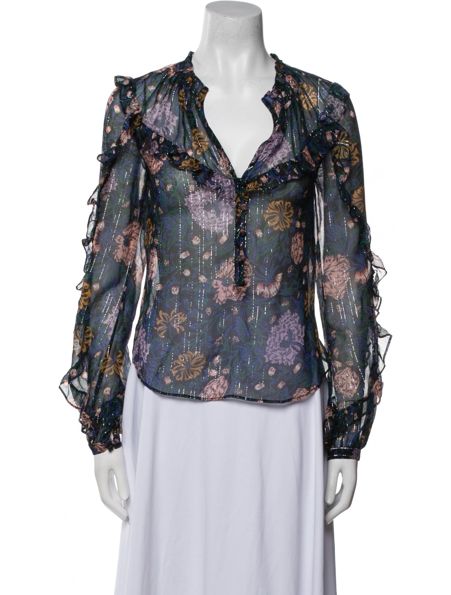 Veronica Beard Floral Print V-Neck Blouse