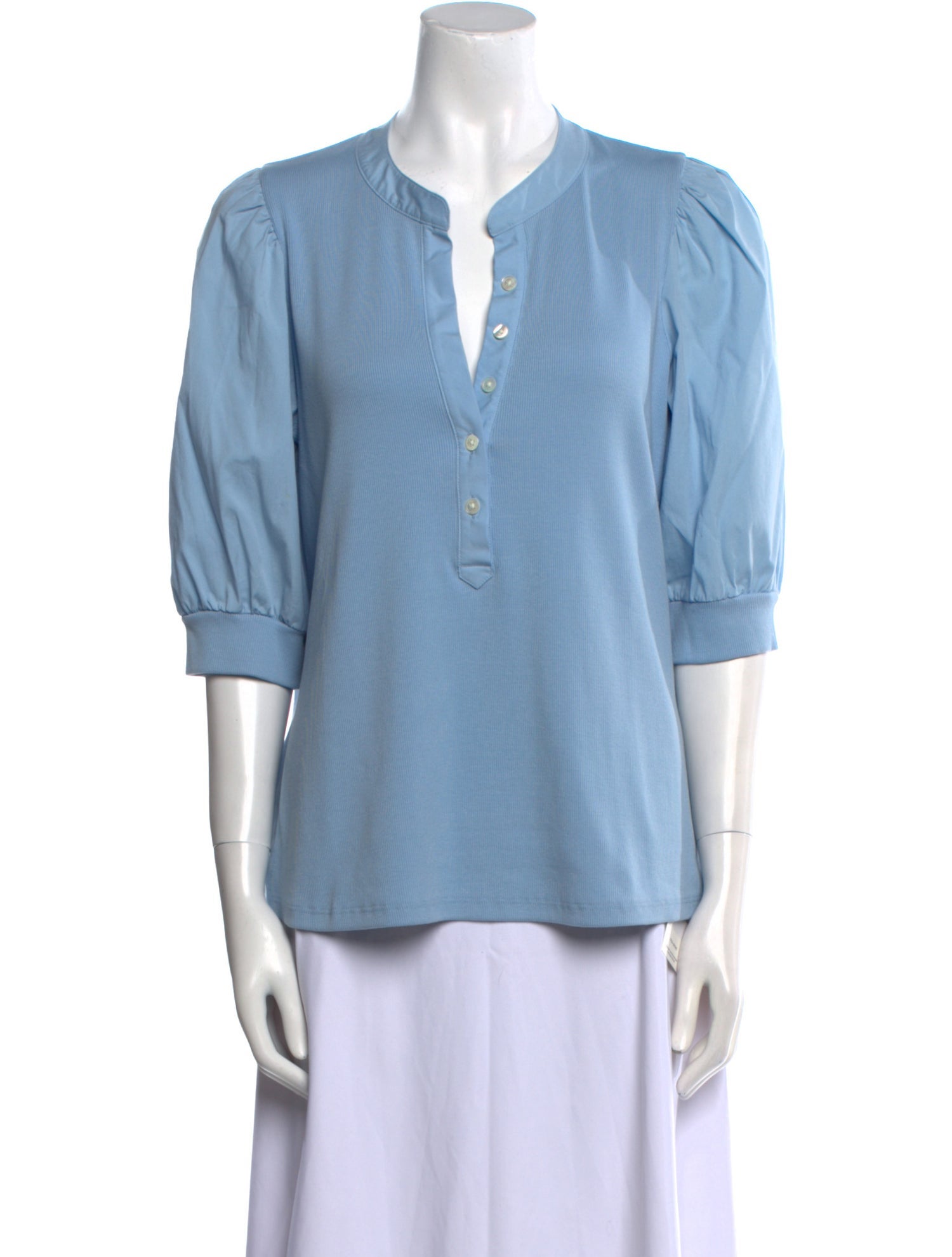 Veronica Beard V-Neck Three-Quarter Sleeve Polo