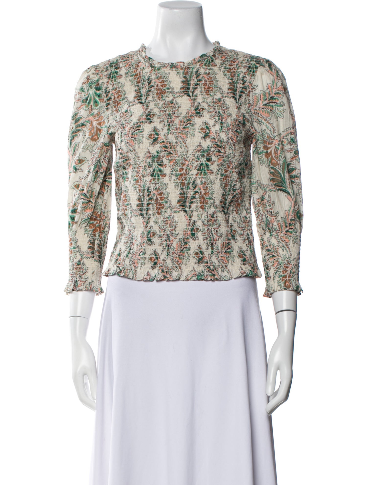 Veronica Beard Floral Print Crew Neck Crop Top