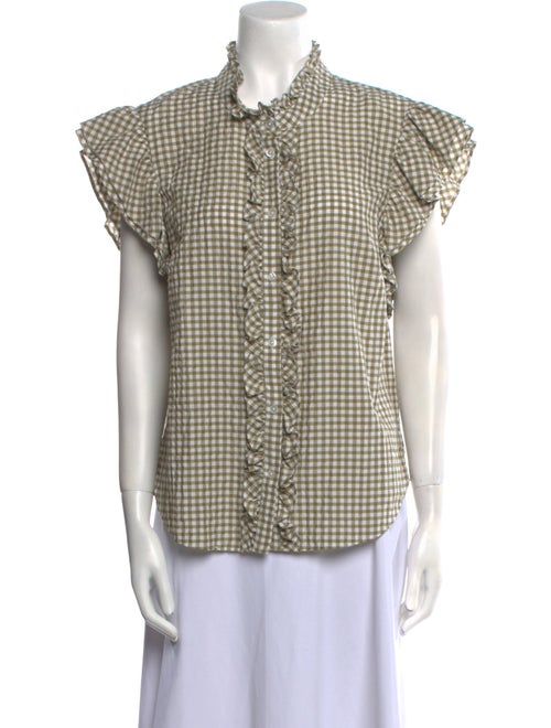 Veronica Beard Plaid Print Mock Neck Button-Up Top