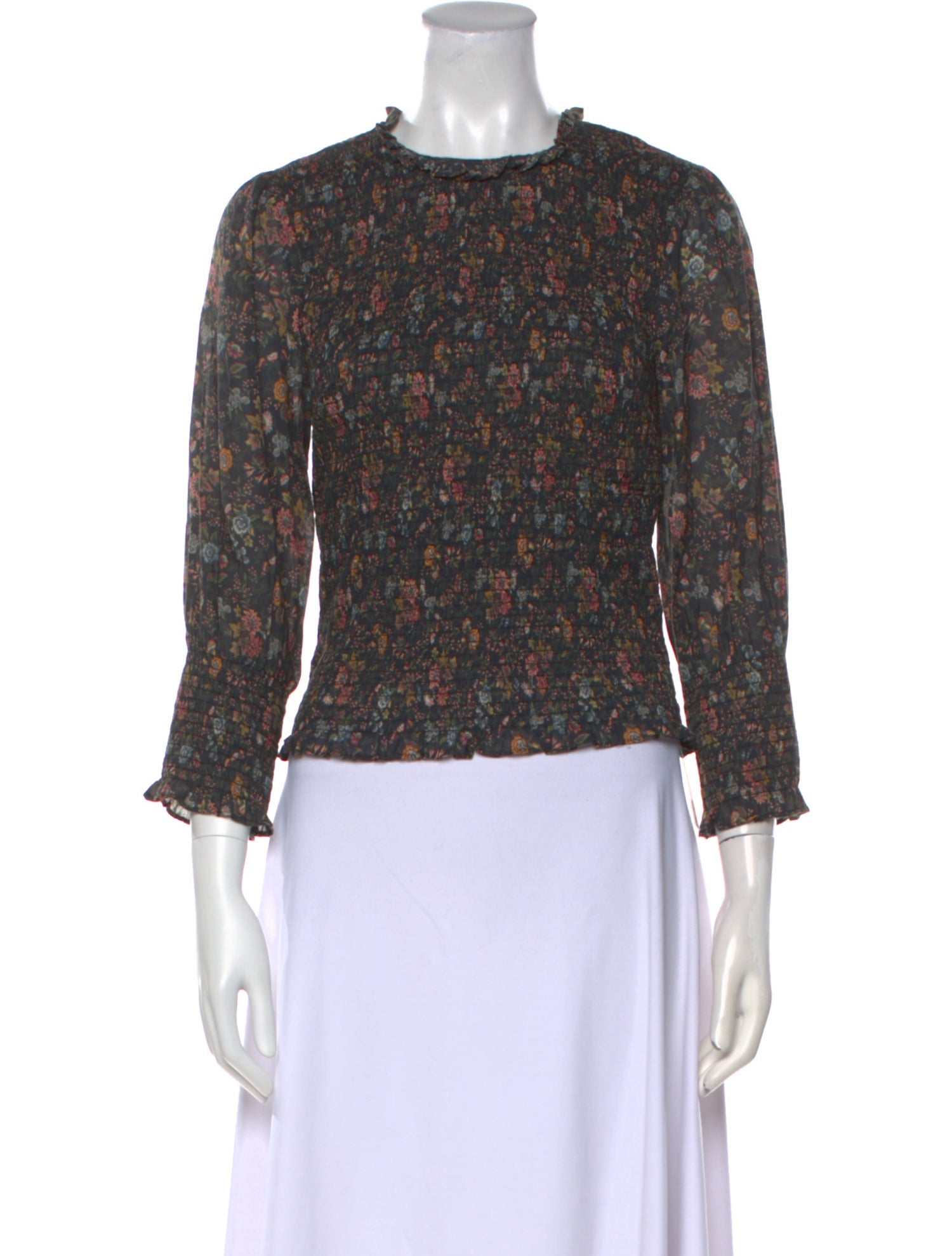Veronica Beard Floral Print Crew Neck Blouse