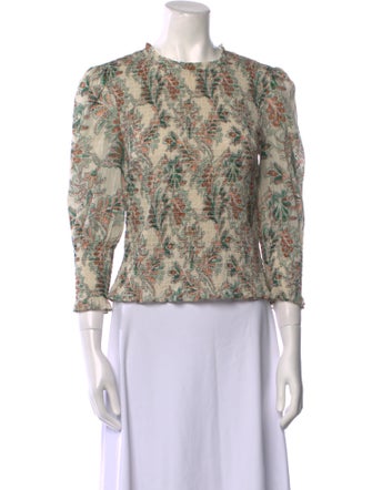 Veronica Beard Floral Print Crew Neck Blouse