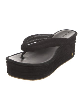 Veronica Beard Suede Floral Print Flip Flops