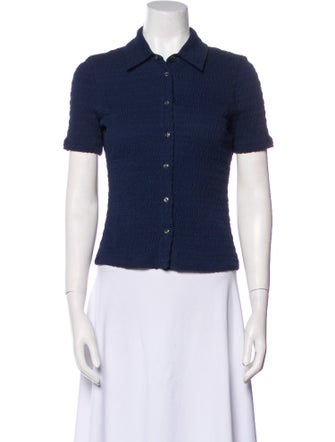 Veronica Beard Linen Short Sleeve Button-Up Top