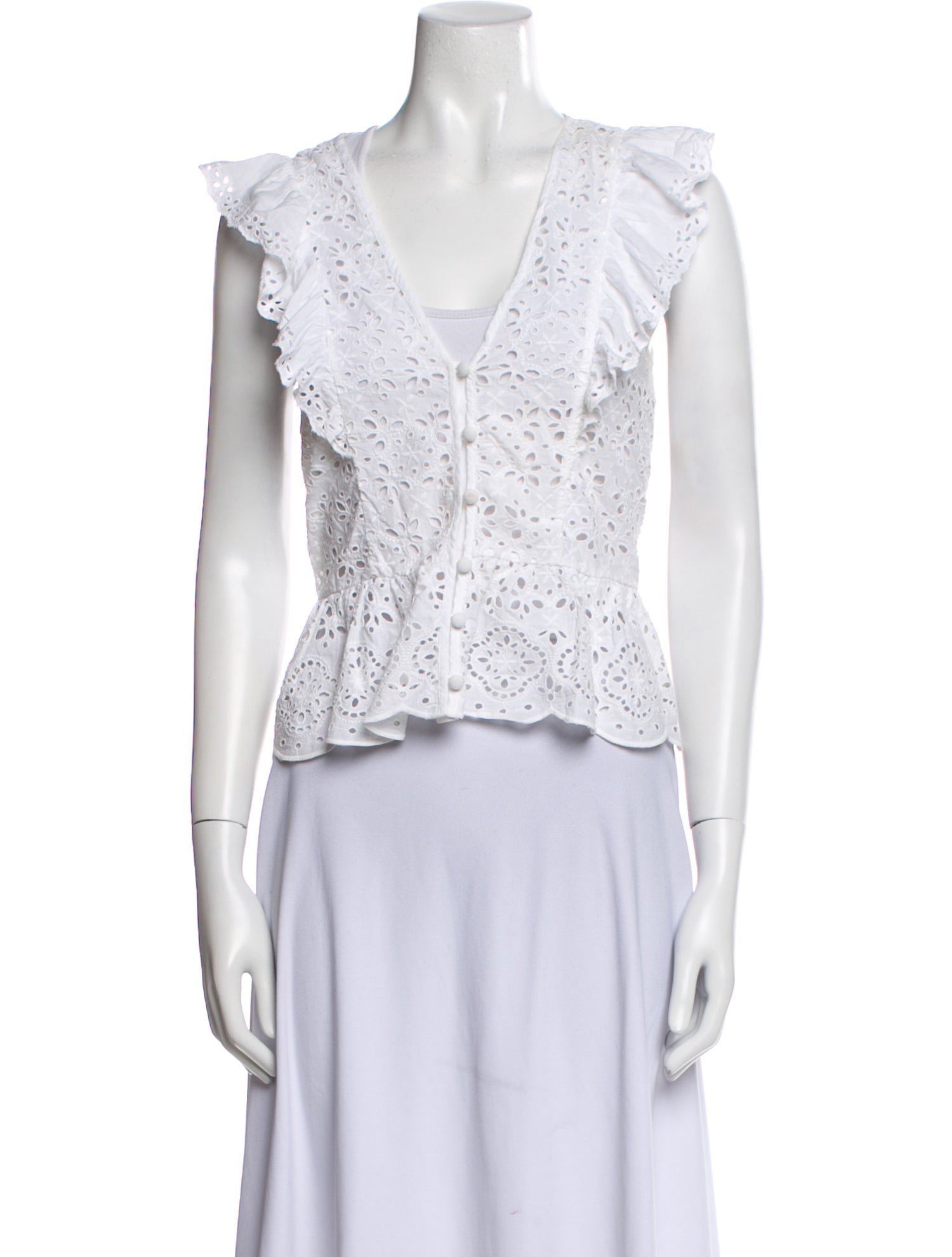 Veronica Beard Lace Pattern V-Neck Crop Top