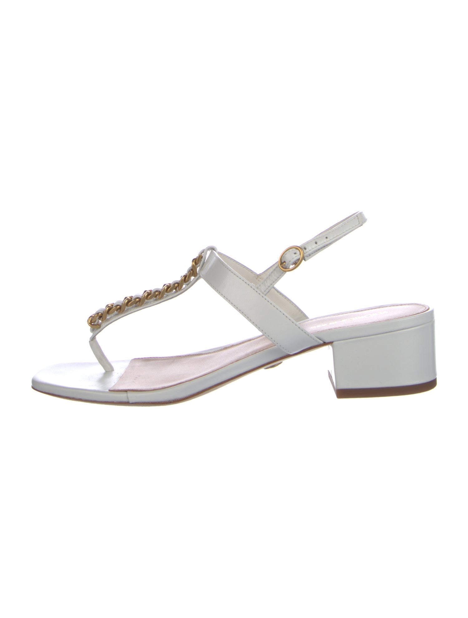 Veronica Beard Leather Chain-Link Accents T-Strap Sandals