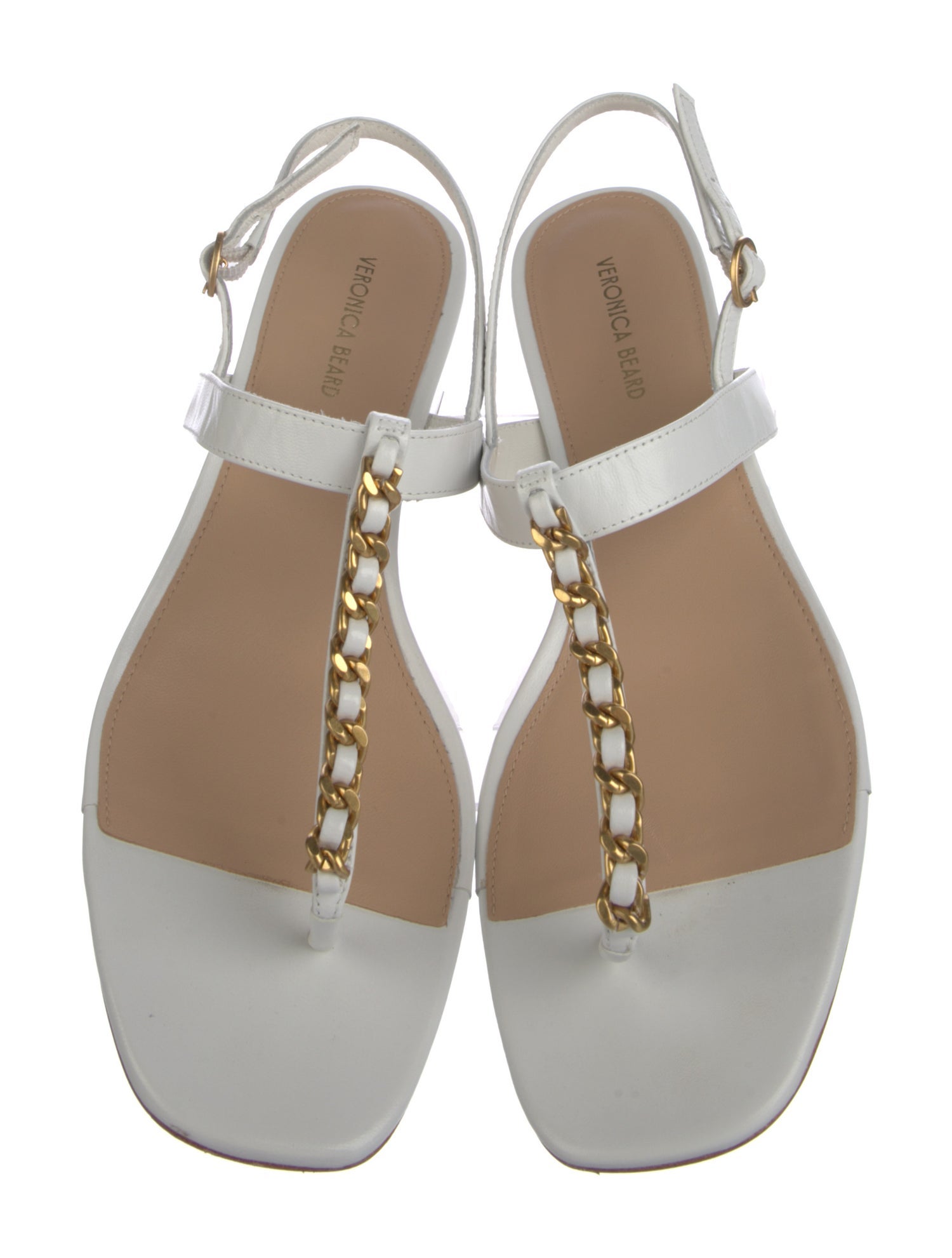Veronica Beard Leather Chain-Link Accents T-Strap Sandals
