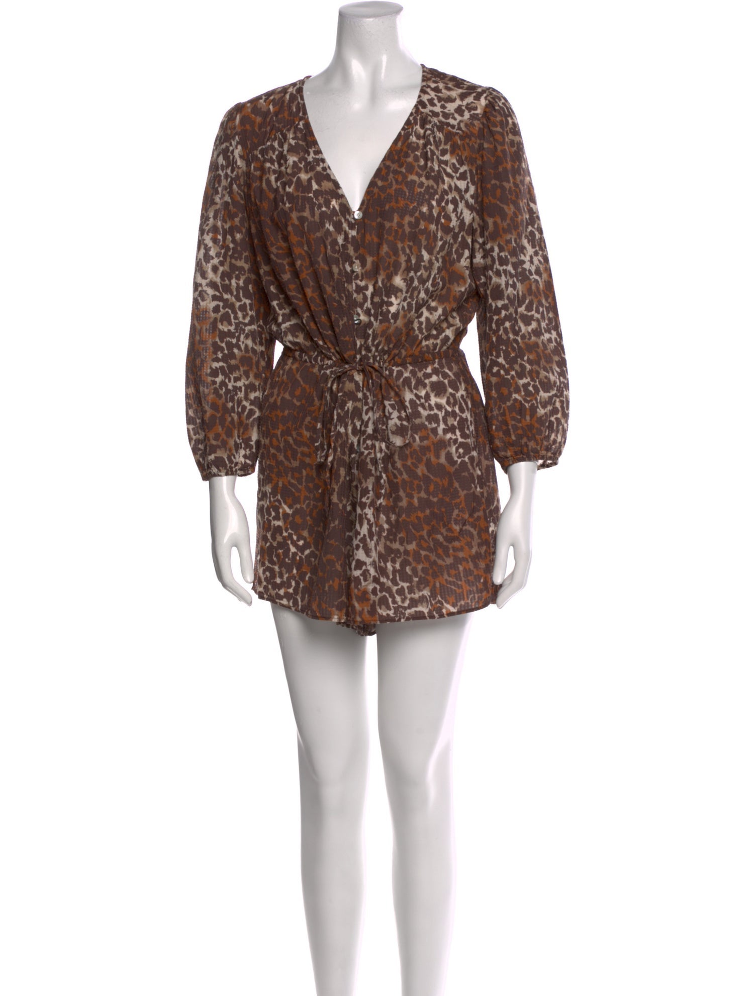 Veronica Beard Animal Print V-Neck Romper