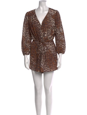 Veronica Beard Animal Print V-Neck Romper