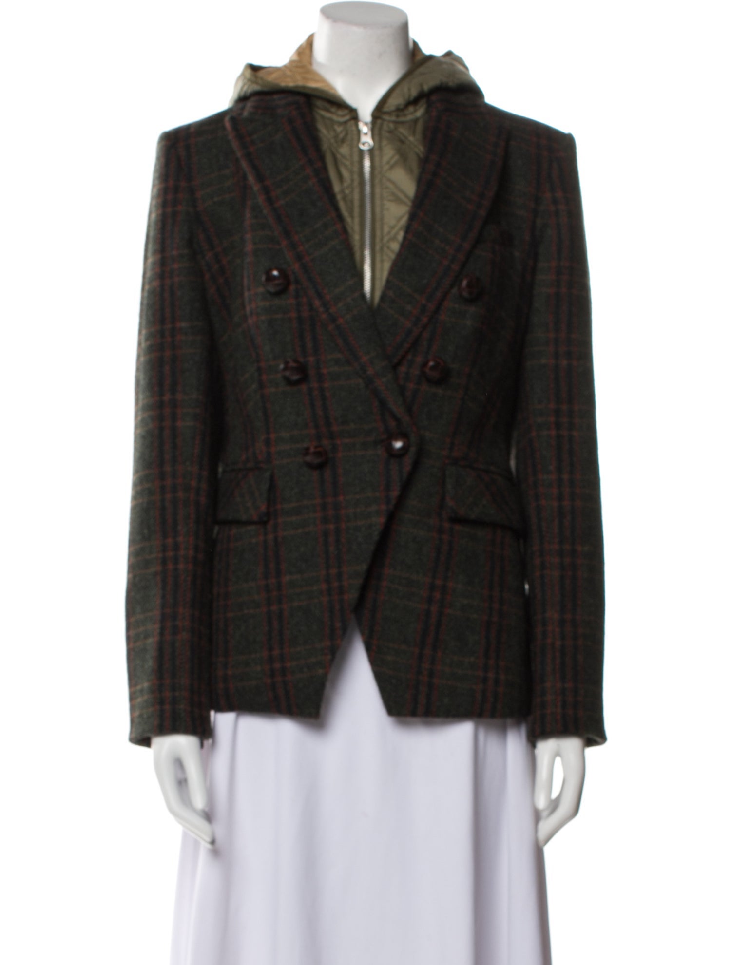 Veronica Beard Virgin Wool Plaid Print Coat