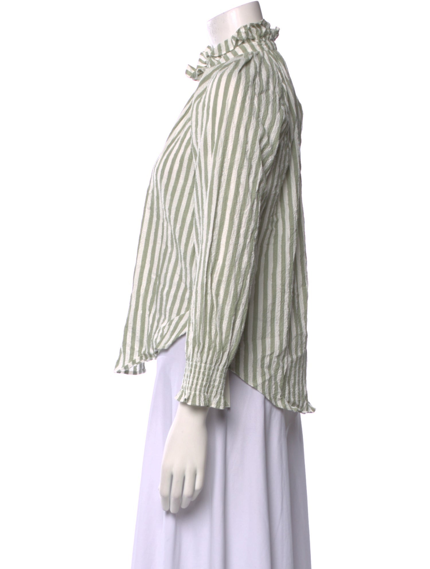 Veronica Beard Striped Mock Neck Button-Up Top