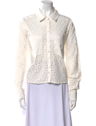 Veronica Beard Lace Pattern Long Sleeve Button-Up Top