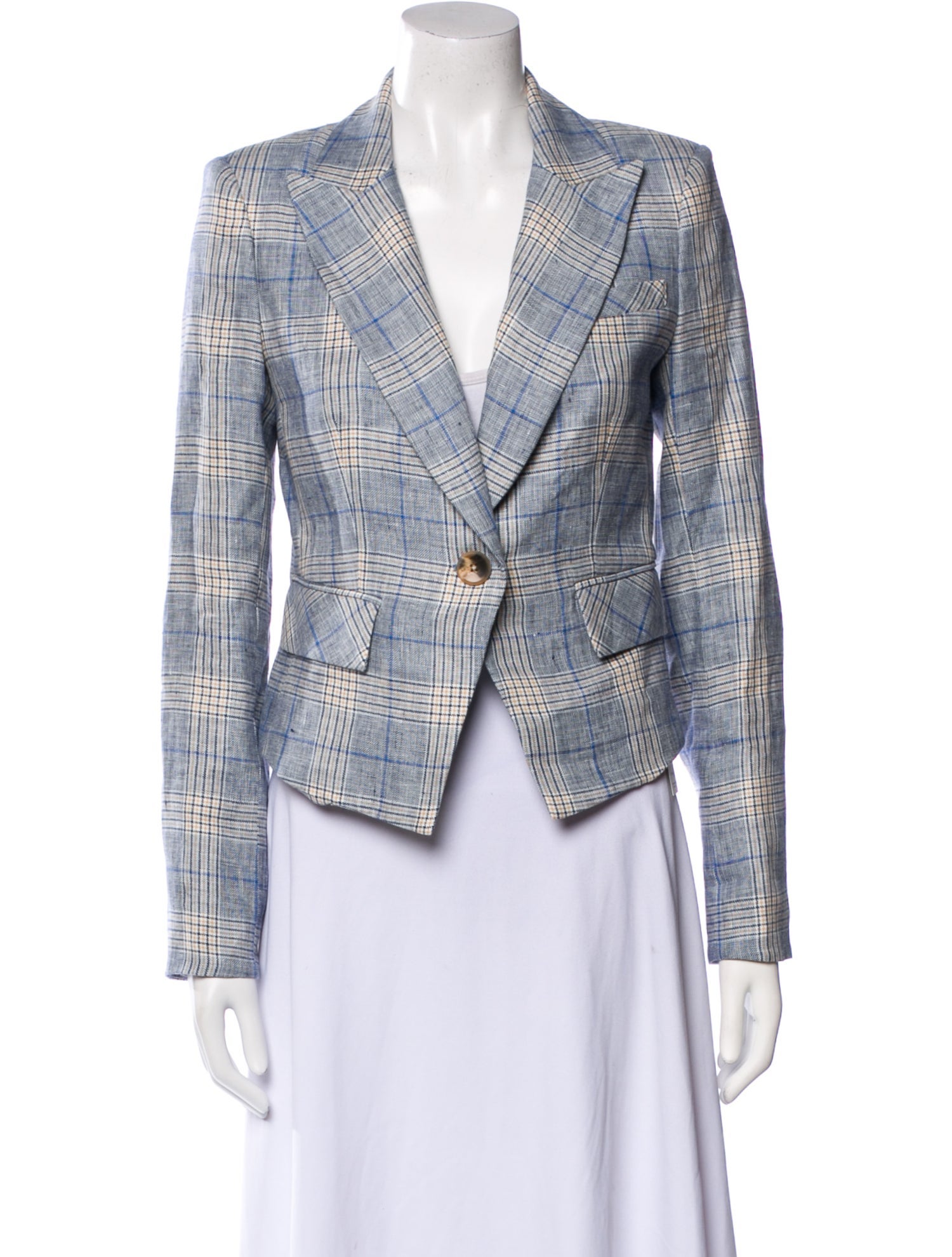 Veronica Beard Linen Plaid Print Blazer