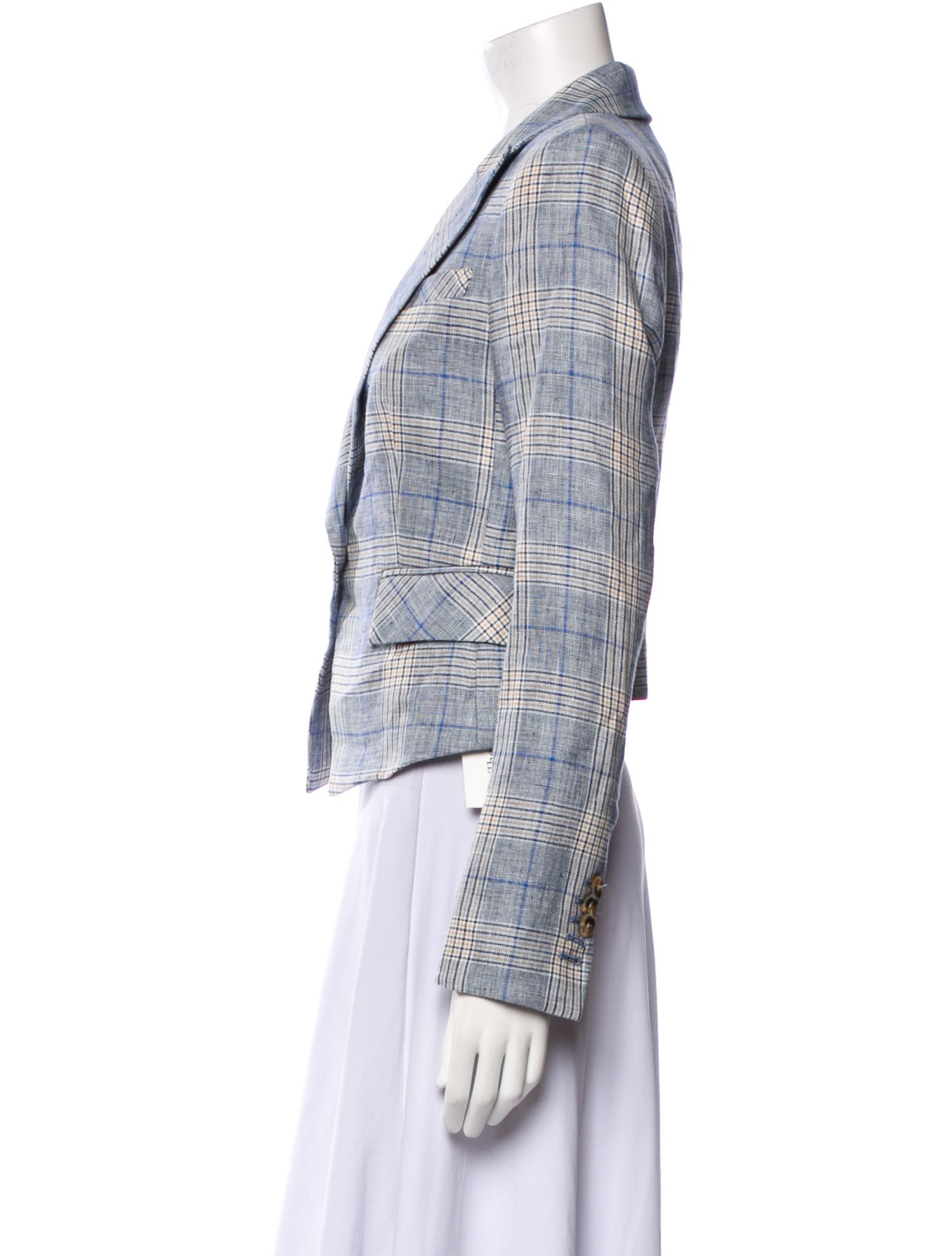 Veronica Beard Linen Plaid Print Blazer