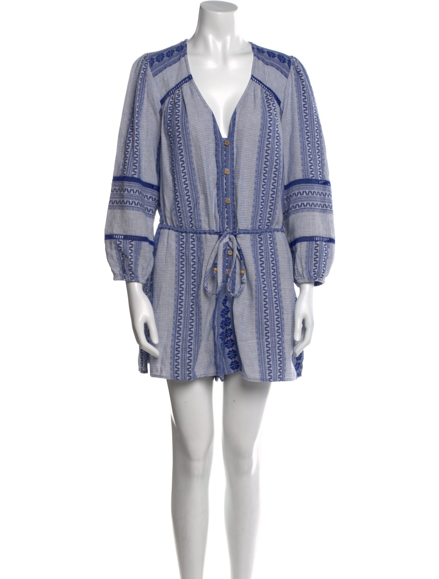 Veronica Beard Striped Plunge Neckline Romper