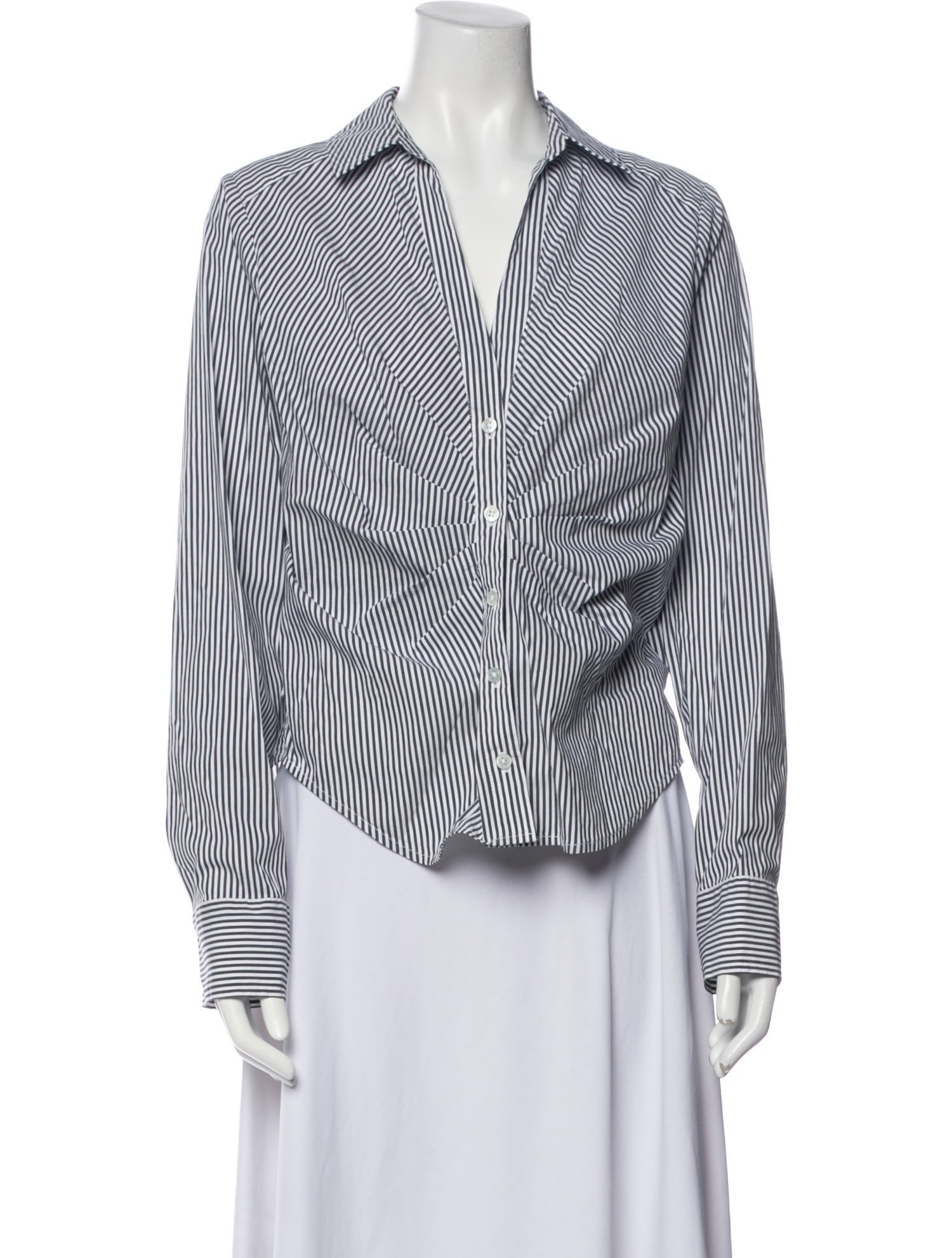 Veronica Beard Striped V-Neck Button-Up Top