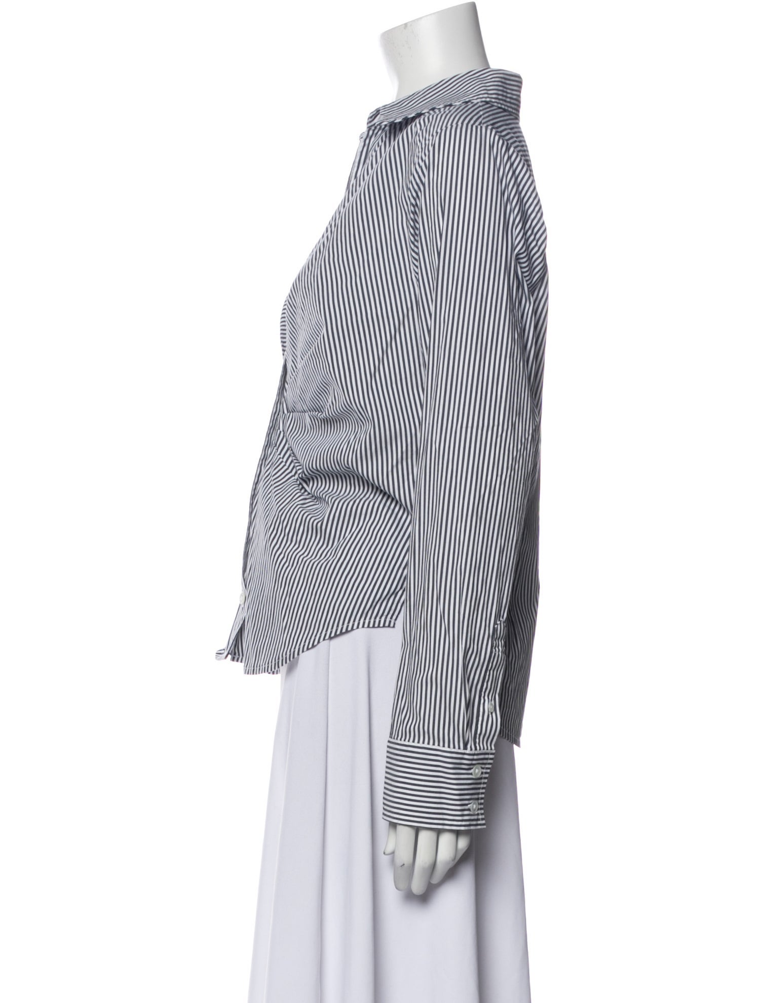 Veronica Beard Striped V-Neck Button-Up Top