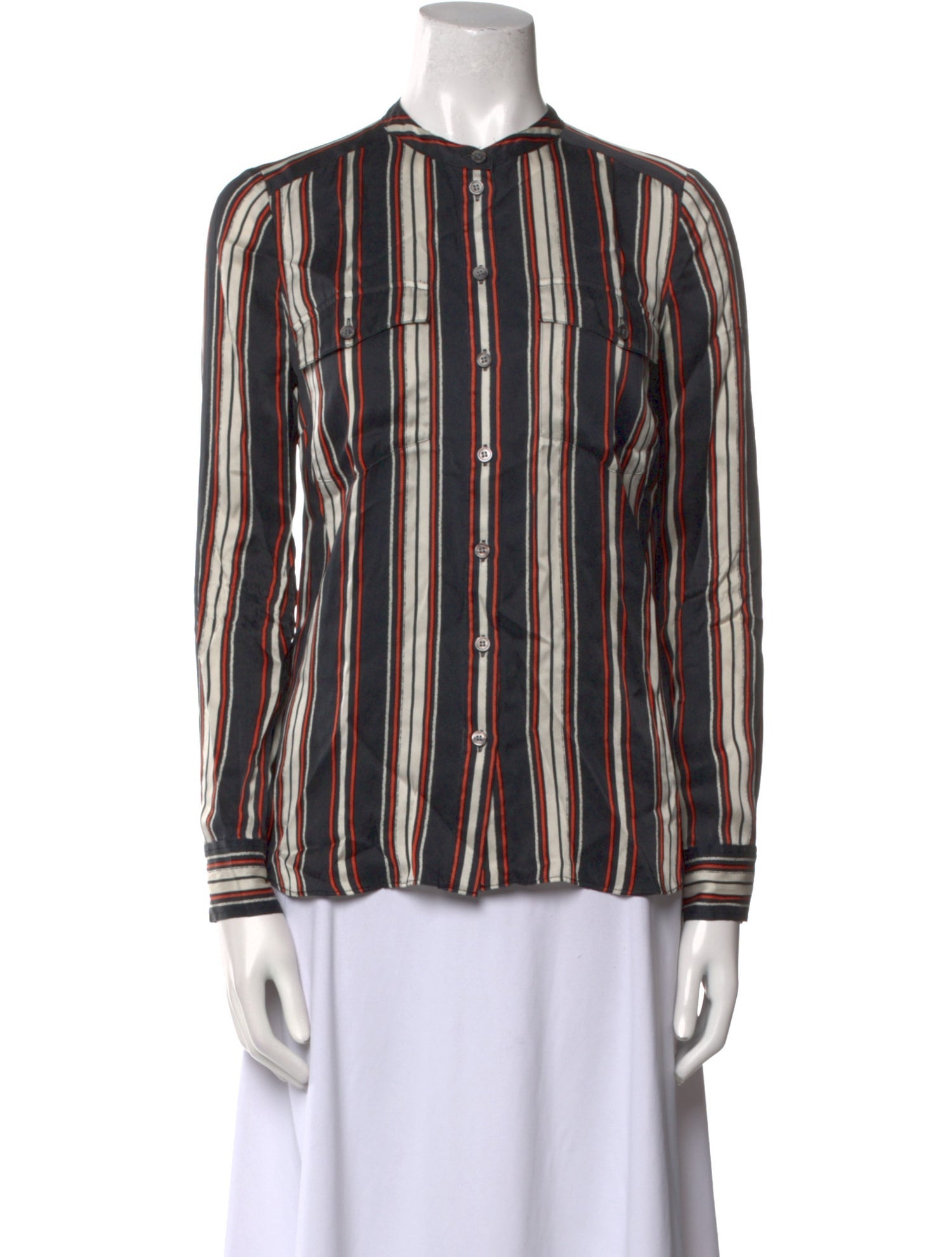 Veronica Beard Silk Striped Button-Up Top