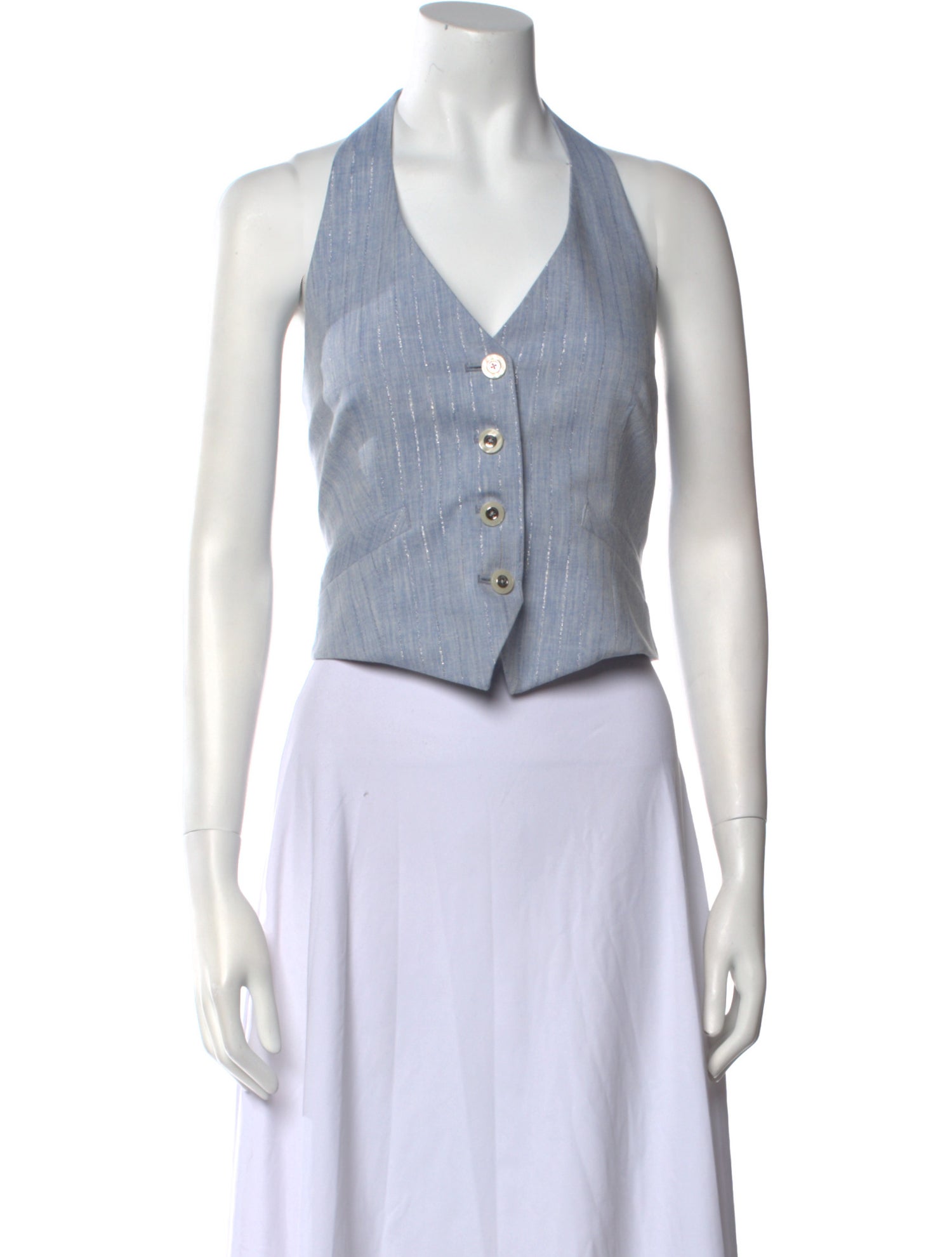 Veronica Beard V-Neck Sleeveless Crop Top