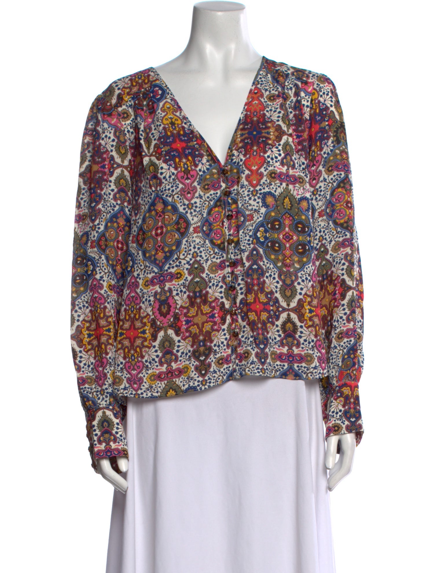 Veronica Beard Printed Plunge Neckline Blouse