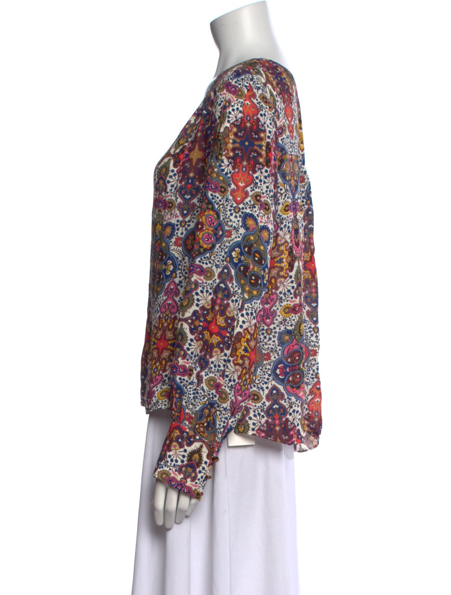 Veronica Beard Printed Plunge Neckline Blouse