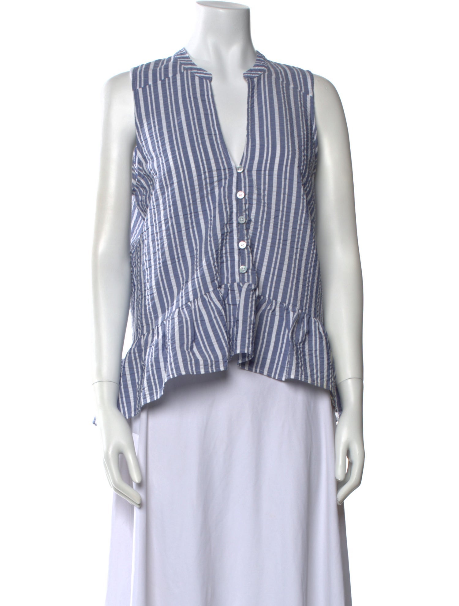 Veronica Beard Striped V-Neck Crop Top