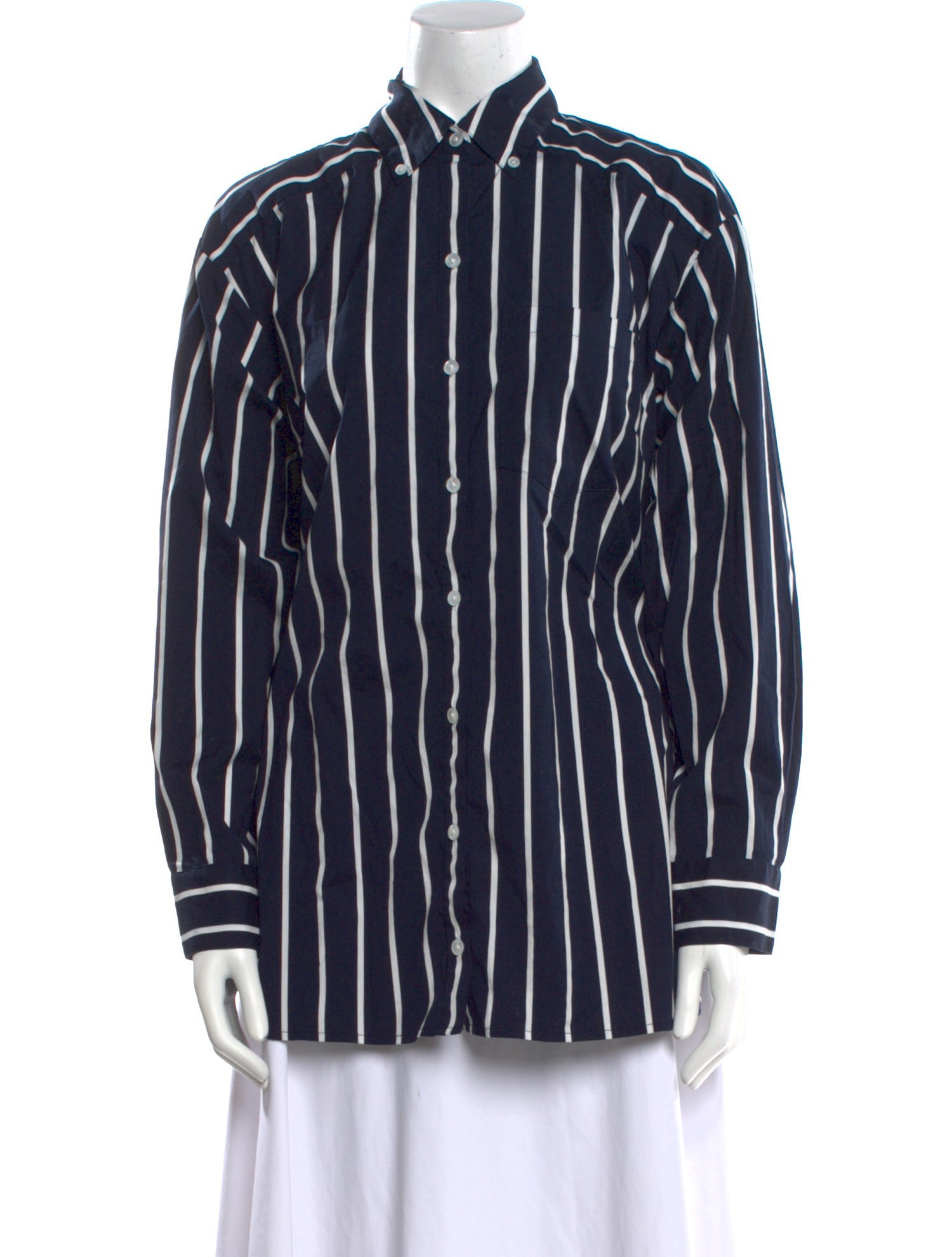 Veronica Beard Striped Long Sleeve Button-Up Top