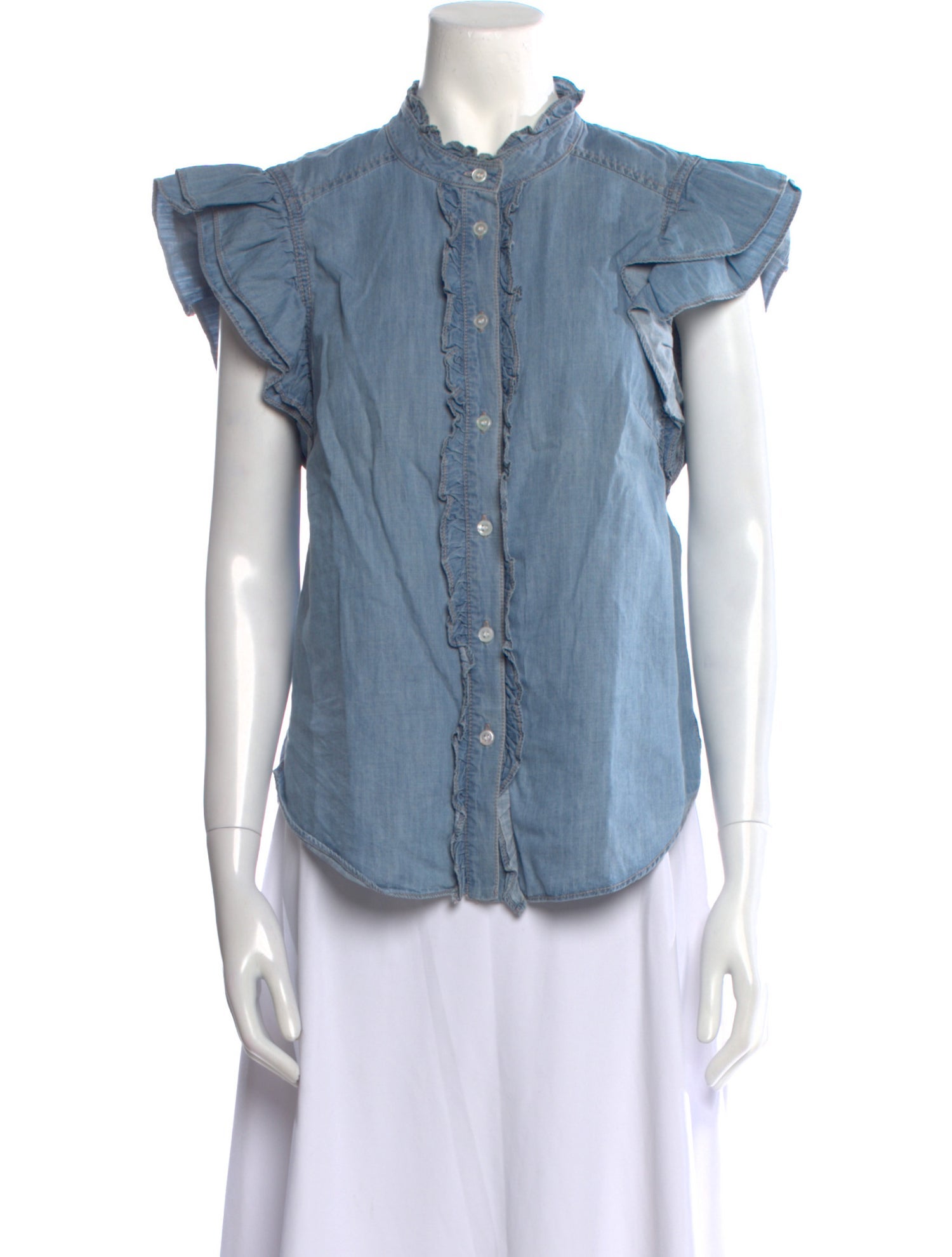 Veronica Beard Mock Neck Short Sleeve Button-Up Top