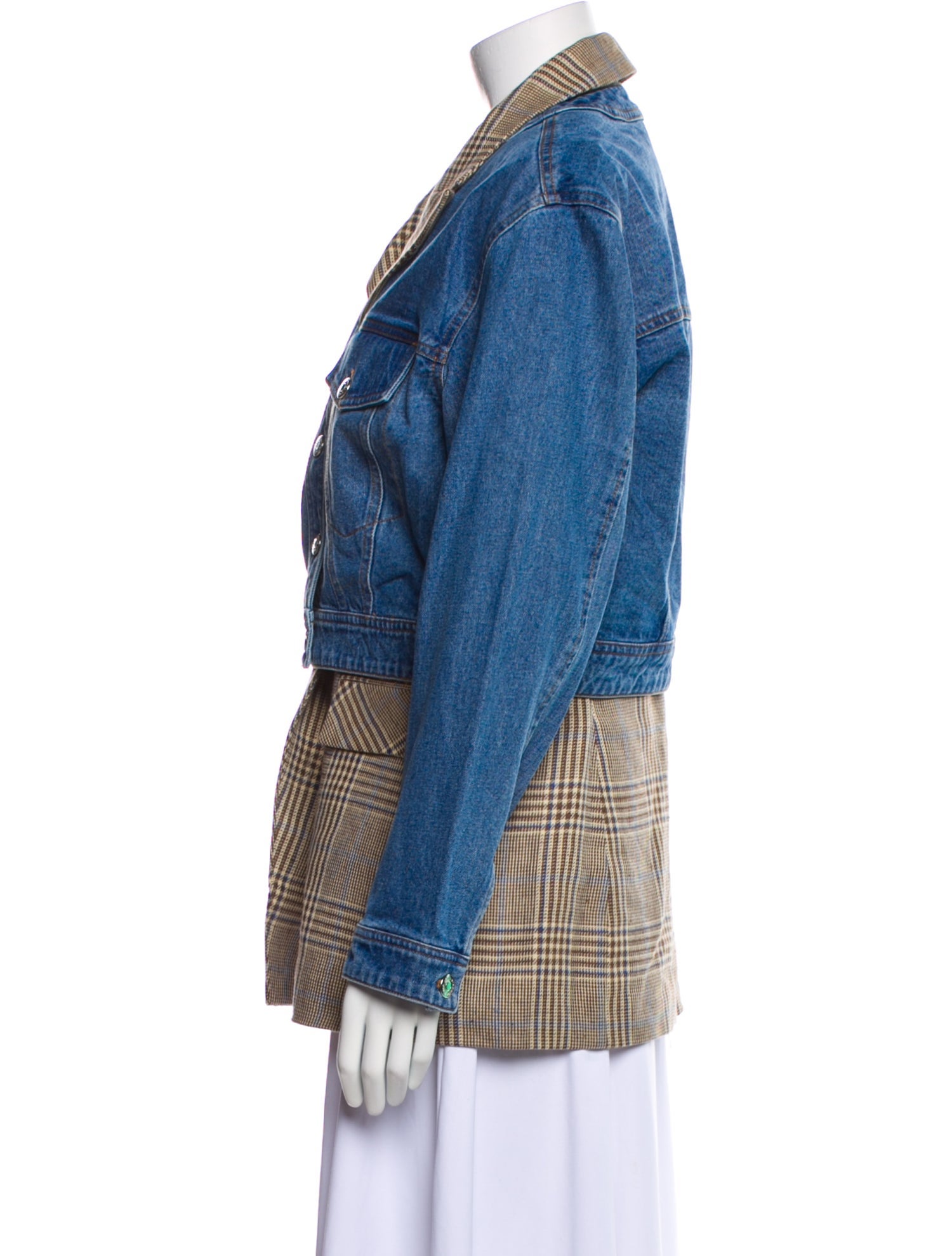 Veronica Beard Plaid Print Denim Jacket