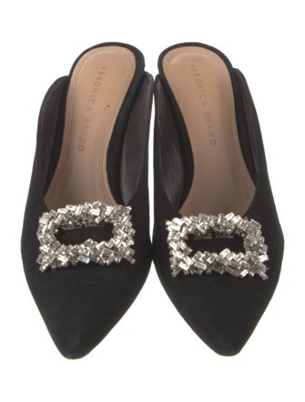 Veronica Beard Suede Crystal Embellishments Mules