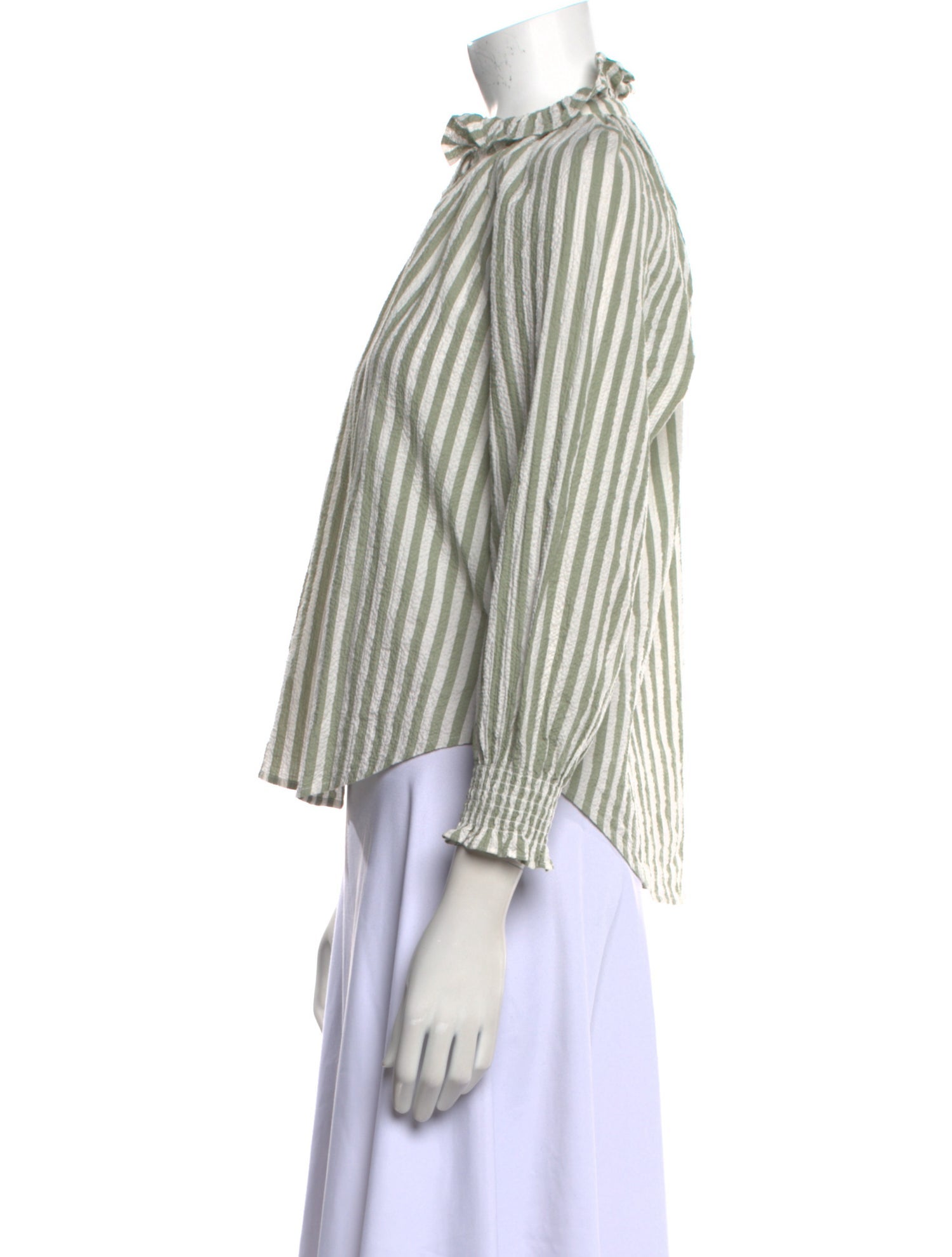 Veronica Beard Striped Mock Neck Button-Up Top