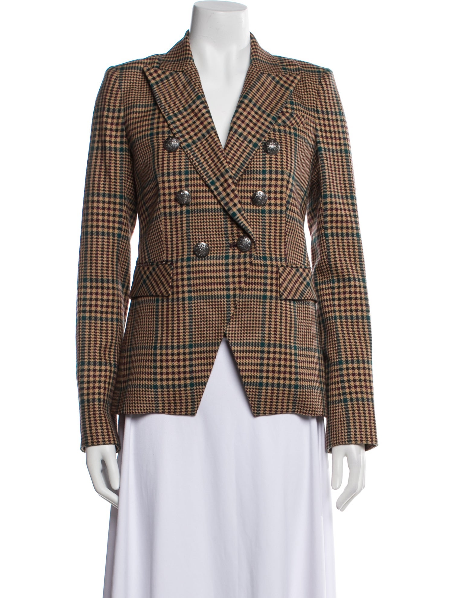 Veronica Beard Virgin Wool Plaid Print Blazer