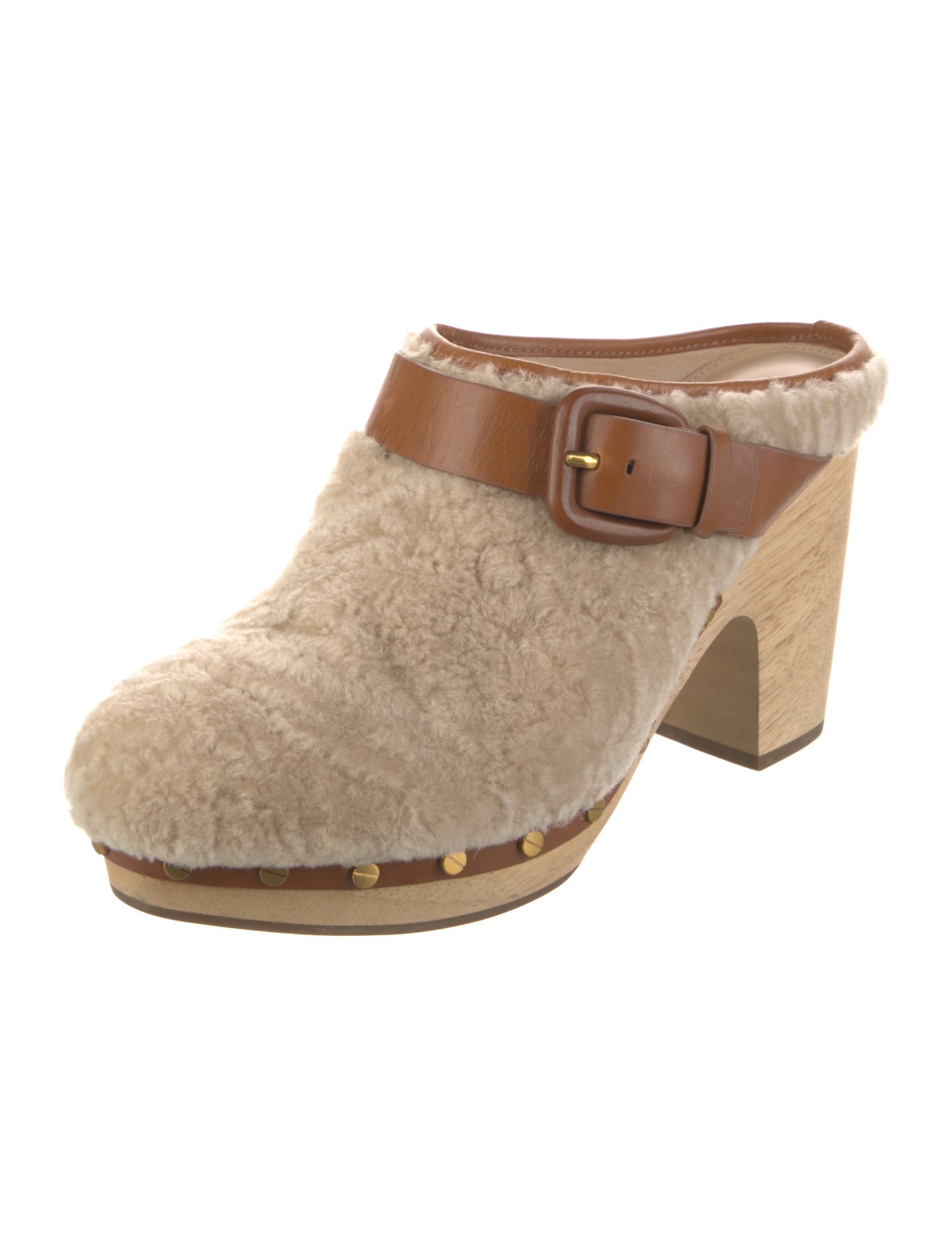 Veronica Beard Shearling Colorblock Pattern Mules