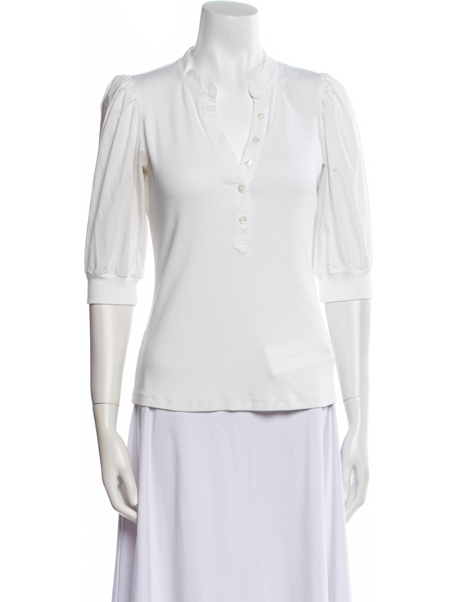 Veronica Beard V-Neck Three-Quarter Sleeve Polo