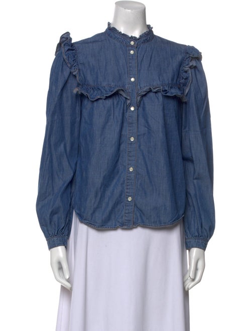 Veronica Beard Mock Neck Long Sleeve Button-Up Top