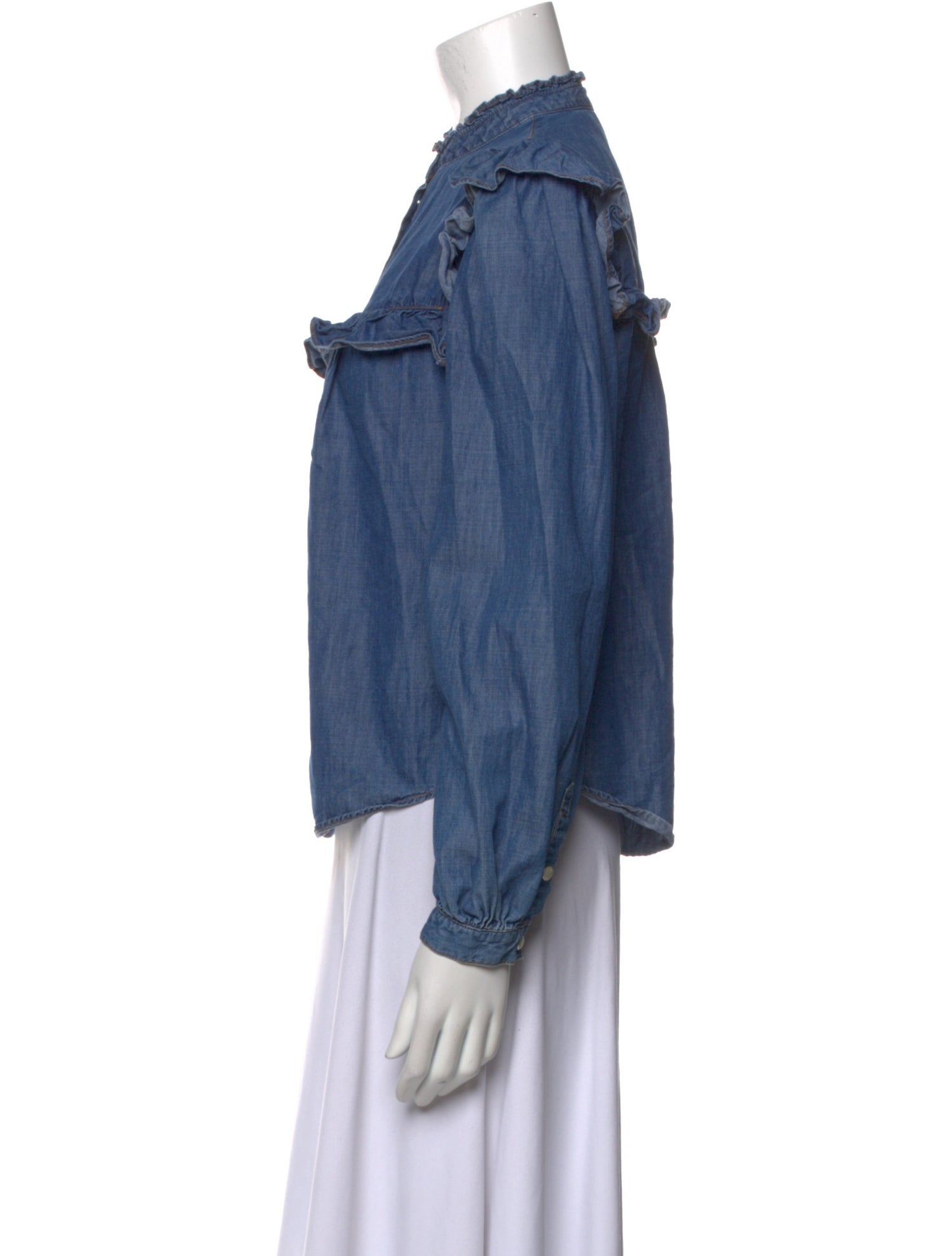 Veronica Beard Mock Neck Long Sleeve Button-Up Top