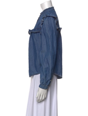 Veronica Beard Mock Neck Long Sleeve Button-Up Top