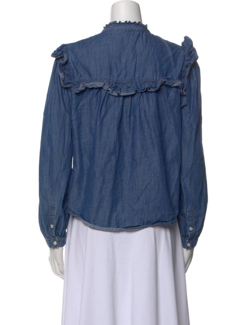 Veronica Beard Mock Neck Long Sleeve Button-Up Top