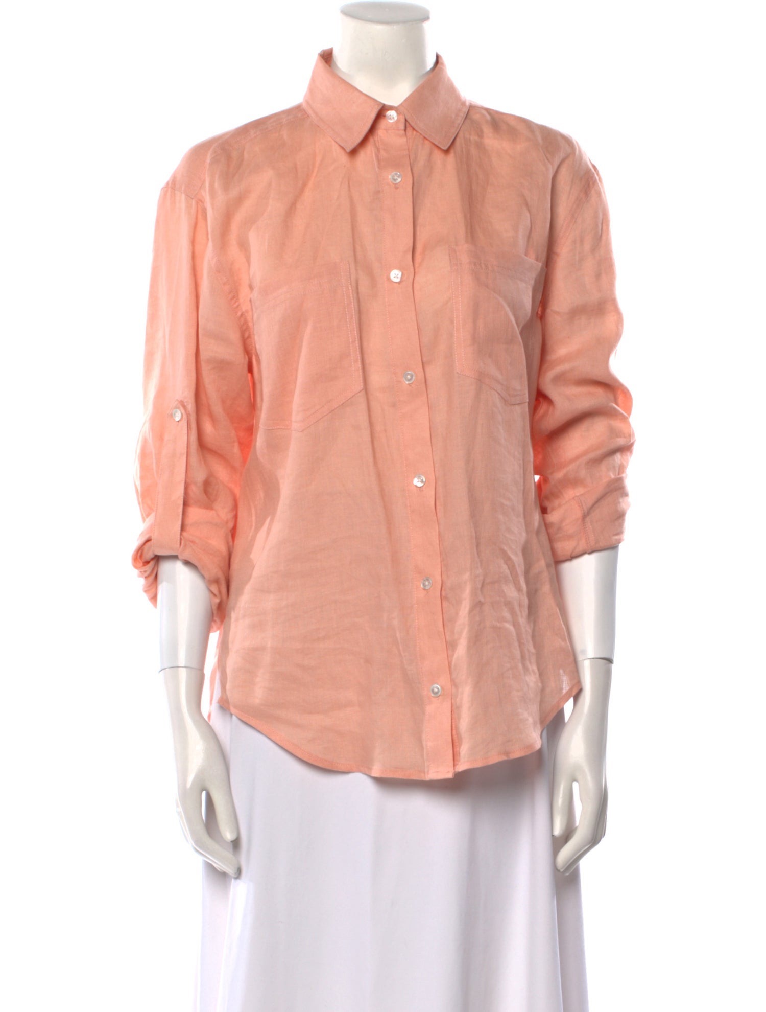Veronica Beard Linen Three-Quarter Sleeve Button-Up Top