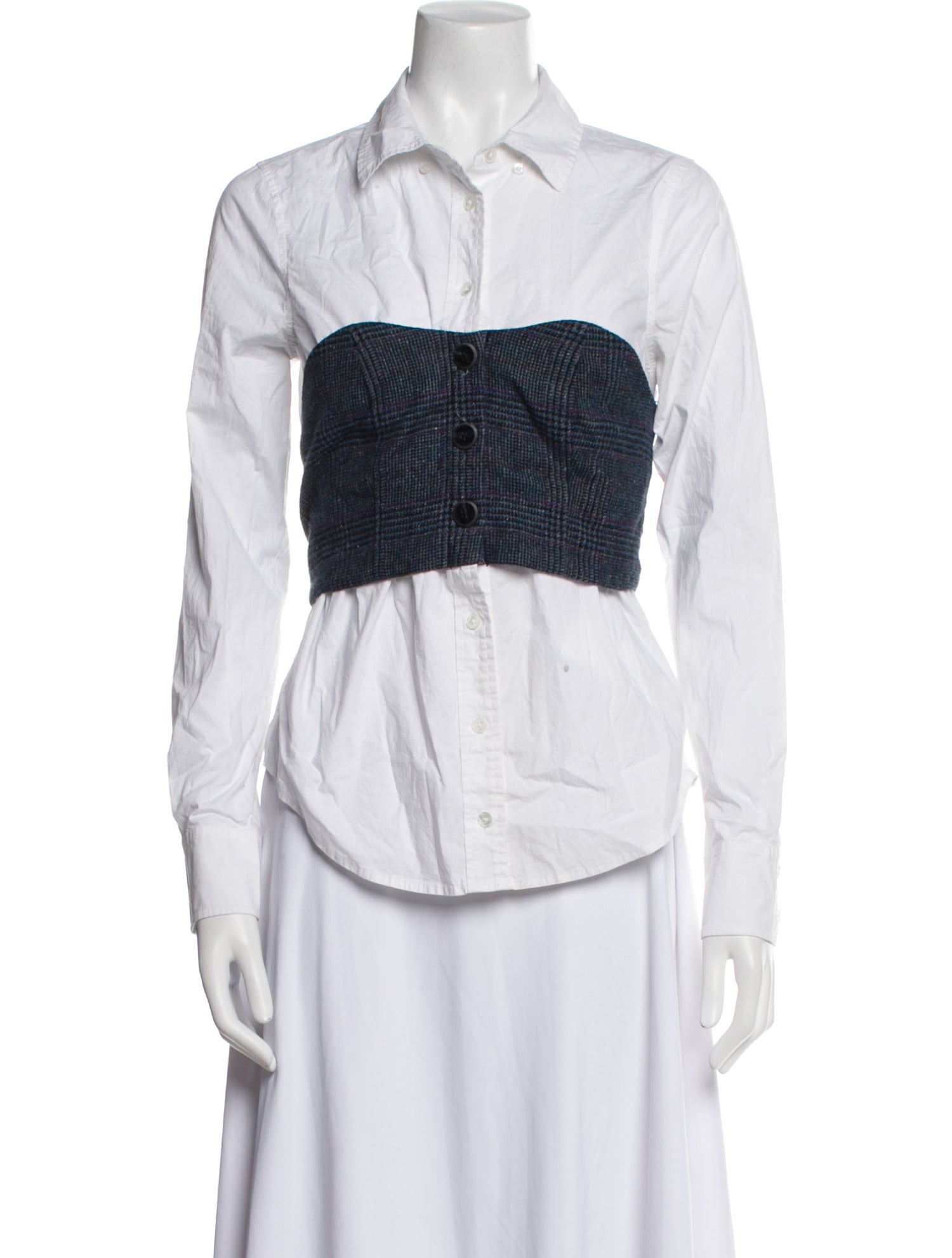 Veronica Beard Colorblock Pattern Long Sleeve Button-Up Top