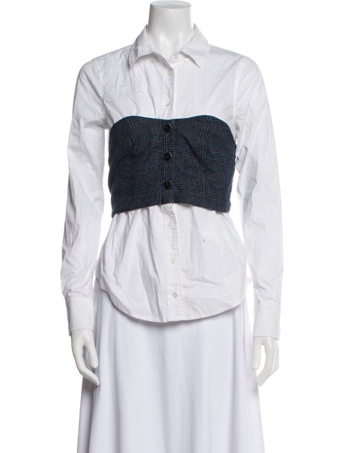 Veronica Beard Colorblock Pattern Long Sleeve Button-Up Top