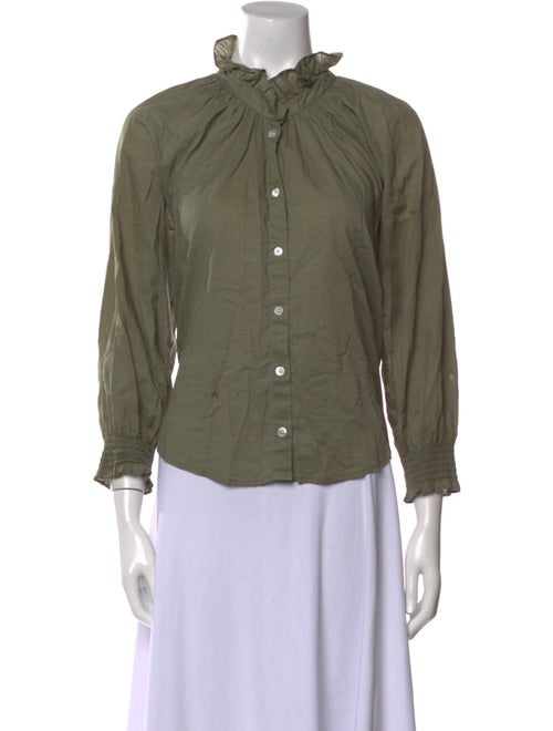 Veronica Beard Mock Neck Three-Quarter Sleeve Button-Up Top