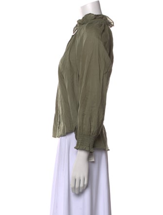 Veronica Beard Mock Neck Three-Quarter Sleeve Button-Up Top