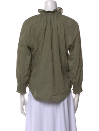 Veronica Beard Mock Neck Three-Quarter Sleeve Button-Up Top