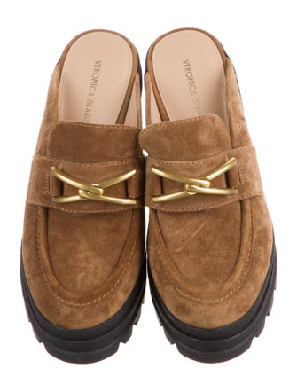 Veronica Beard Suede Chain-Link Accents Mules