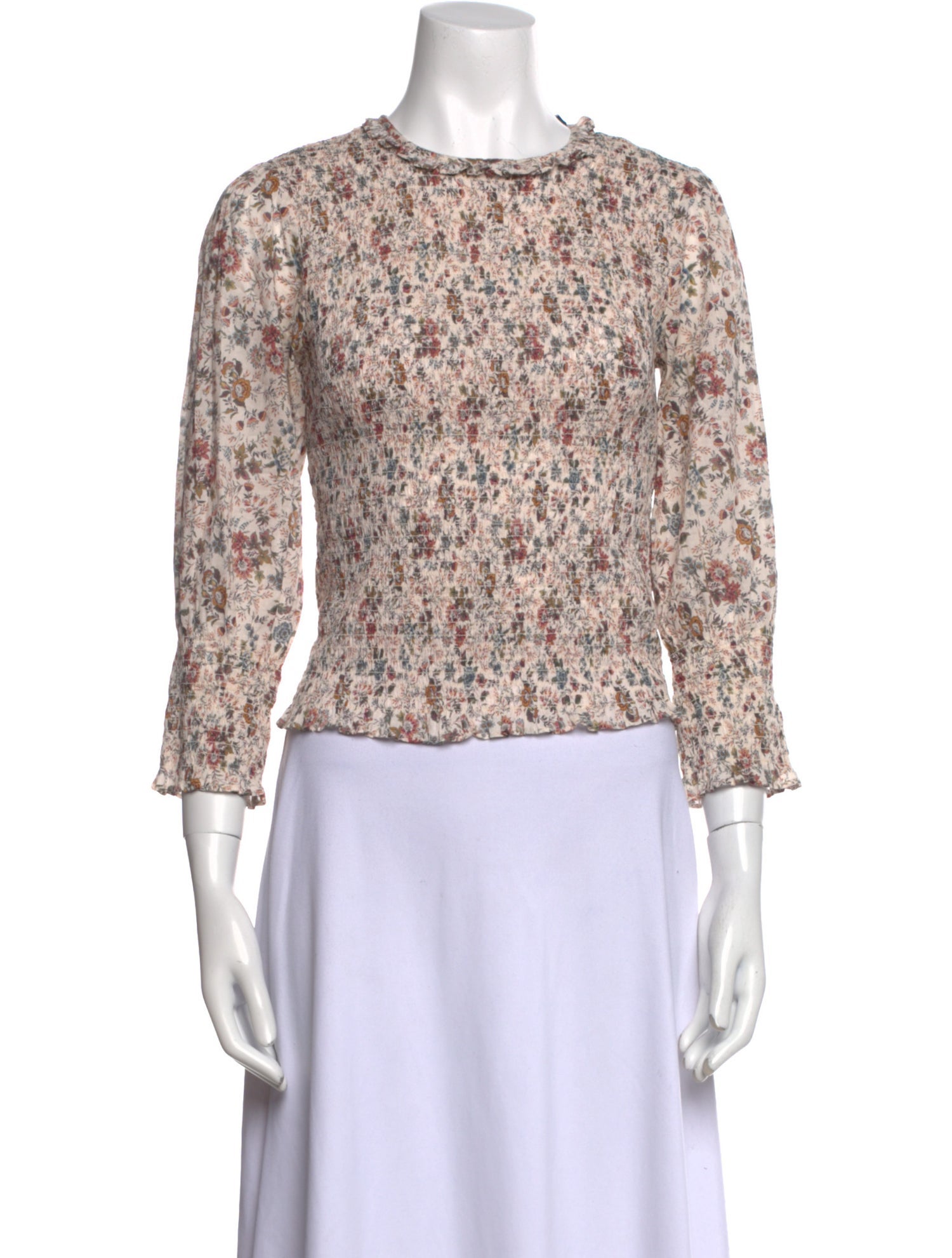 Veronica Beard Floral Print Crew Neck Crop Top