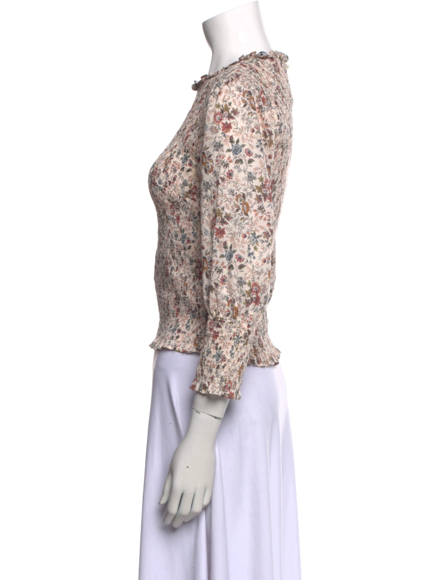 Veronica Beard Floral Print Crew Neck Crop Top