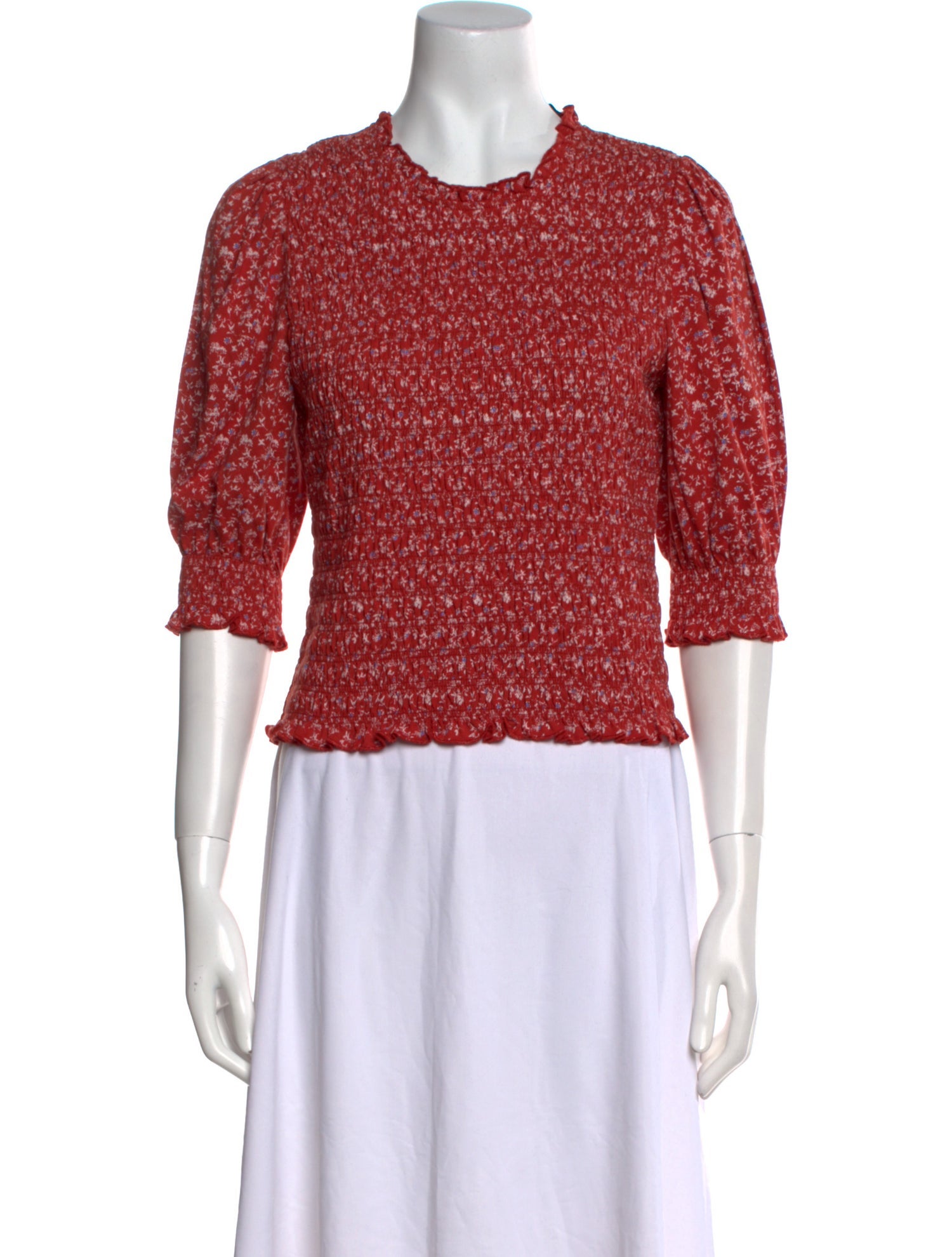 Veronica Beard Crew Neck Three-Quarter Sleeve Crop Top